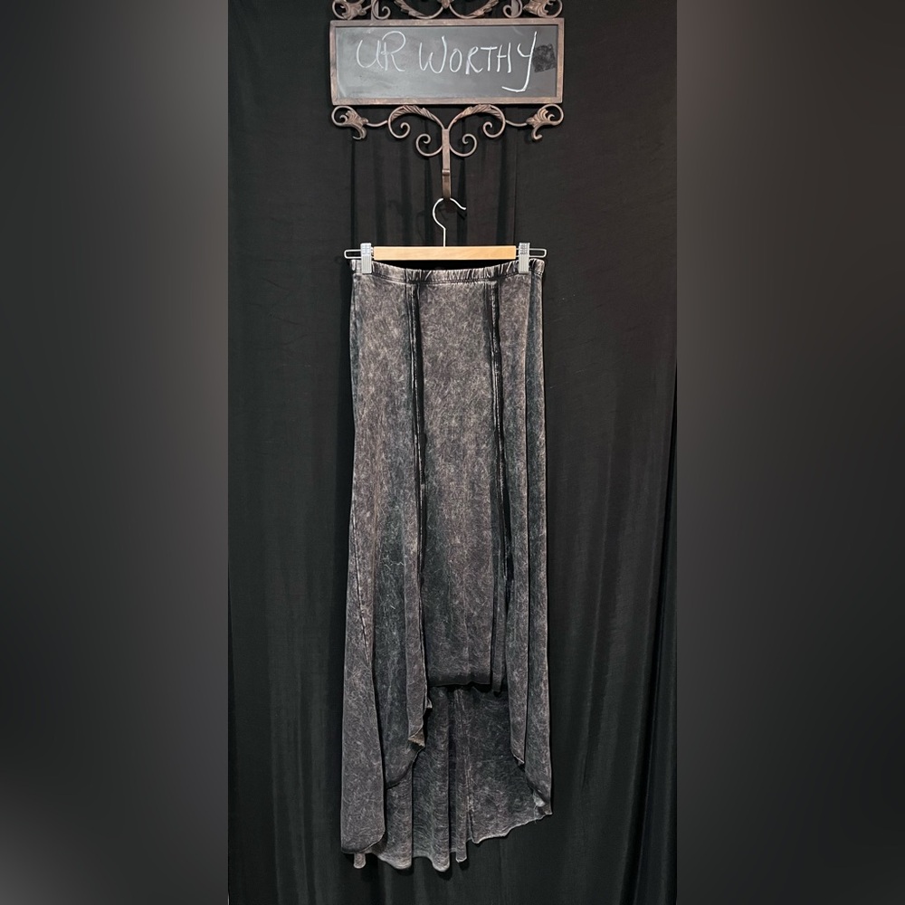 Lapis Acid Wash High-Low Maxi Skirt – Edgy Charcoal Gray Mullet Skirt (Size S) - Picture 1 of 7